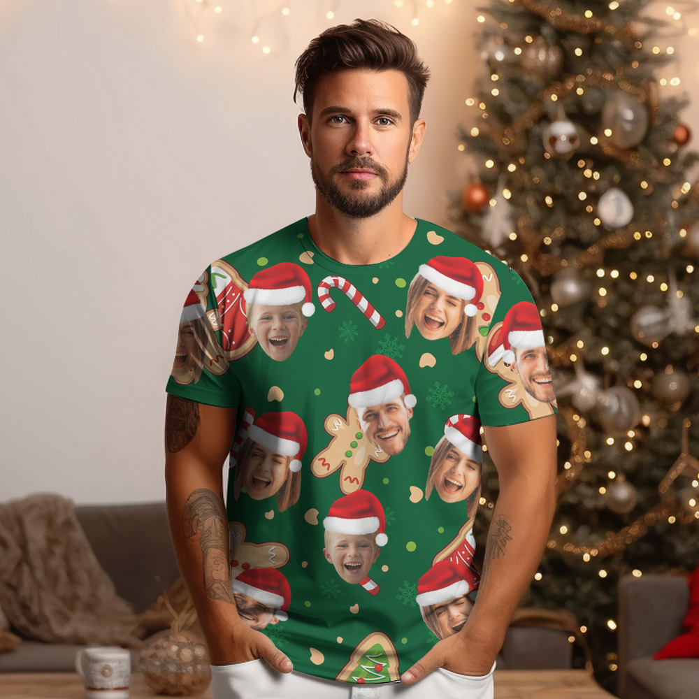 Custom Face T-shirt Personalized Personalized Photo Xmas Leds Unisex T-shirts Merry Christmas - MyPhotoBoxer