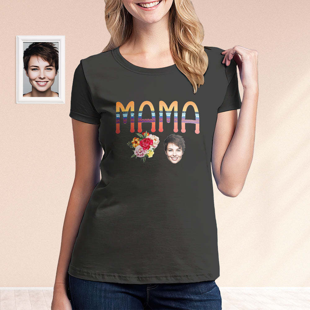 Custom Face MAMA Shirt With Flowers Personalized Photo Mothe's Day Shirt