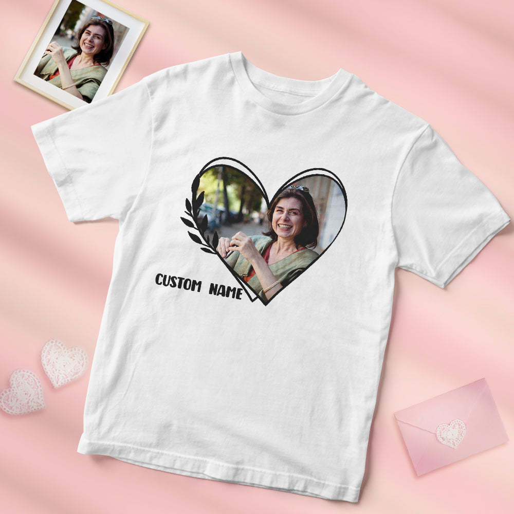 Custom Photo And Name Heart Shirt Personalized Picture T-Shirt Gift Fo