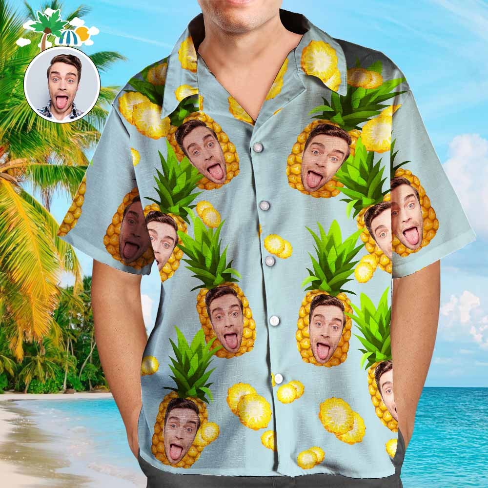 Custom Face Hawaiian Style Big Pineapple Long Dress And Shirt Family M
