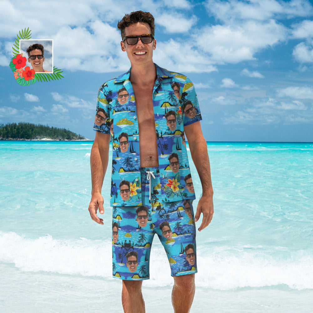 Vice City Custom Face Hawaiian Shirt And Beach Shorts Personalized Men's Photo Gang Style Set Vacation Party Gift