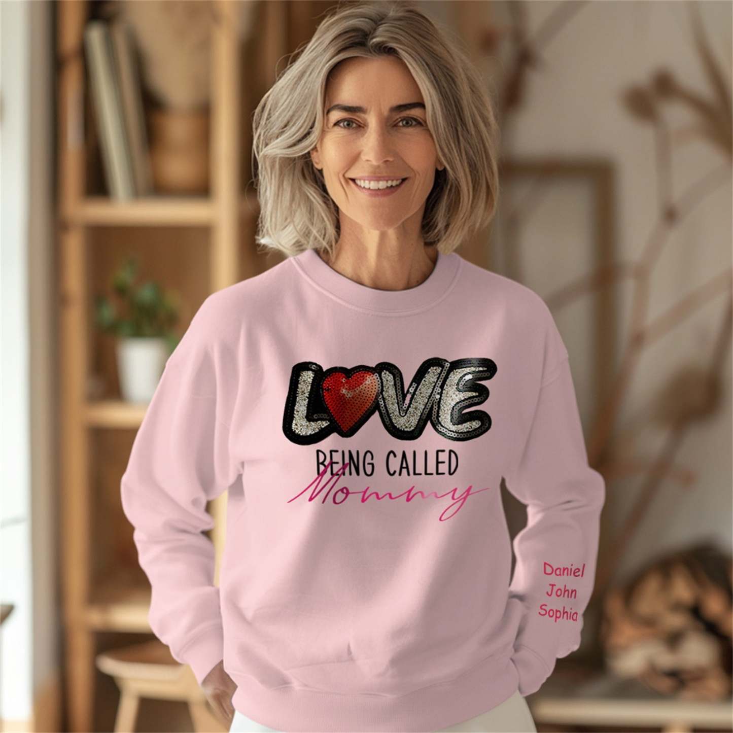 Personalized Names Sweatshirt Custom Sweatshirt with LOVE Sequins Mother's Day Gift - MyPhotoBoxer