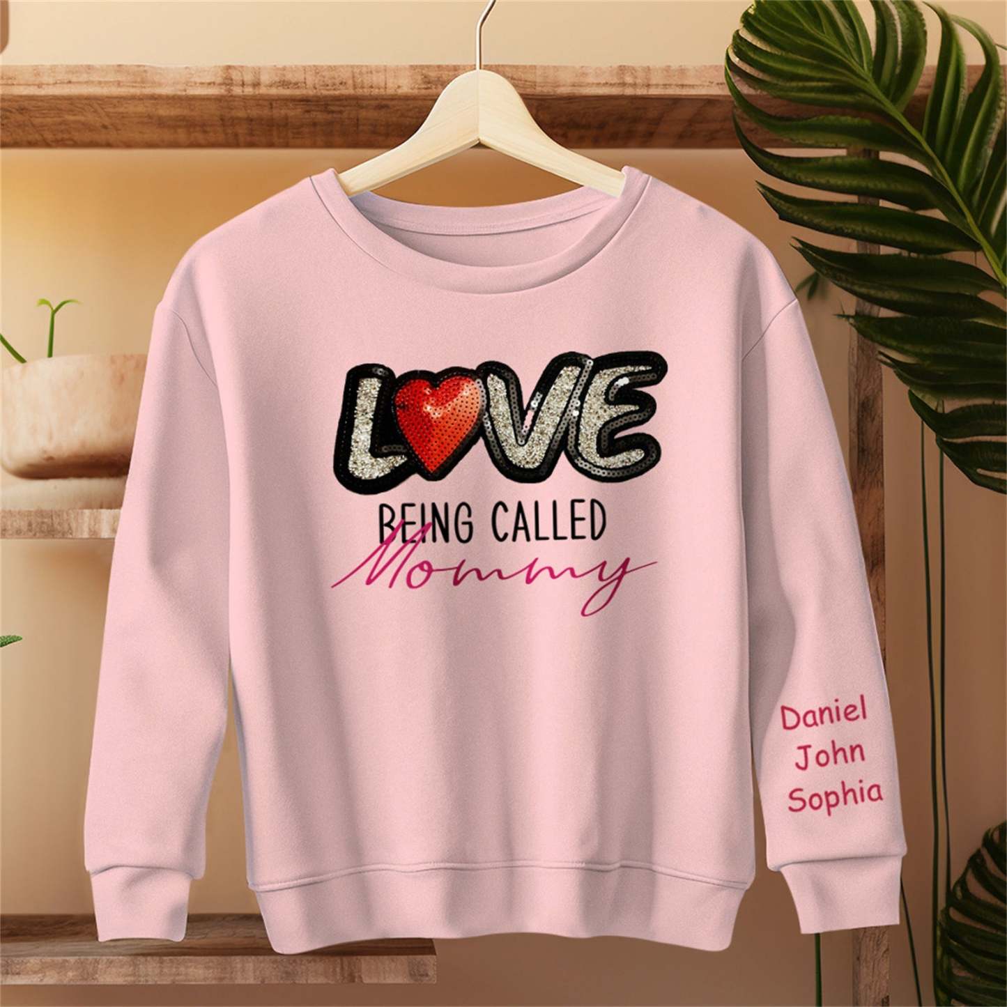 Personalized Names Sweatshirt Custom Sweatshirt with LOVE Sequins Mother's Day Gift - MyPhotoBoxer