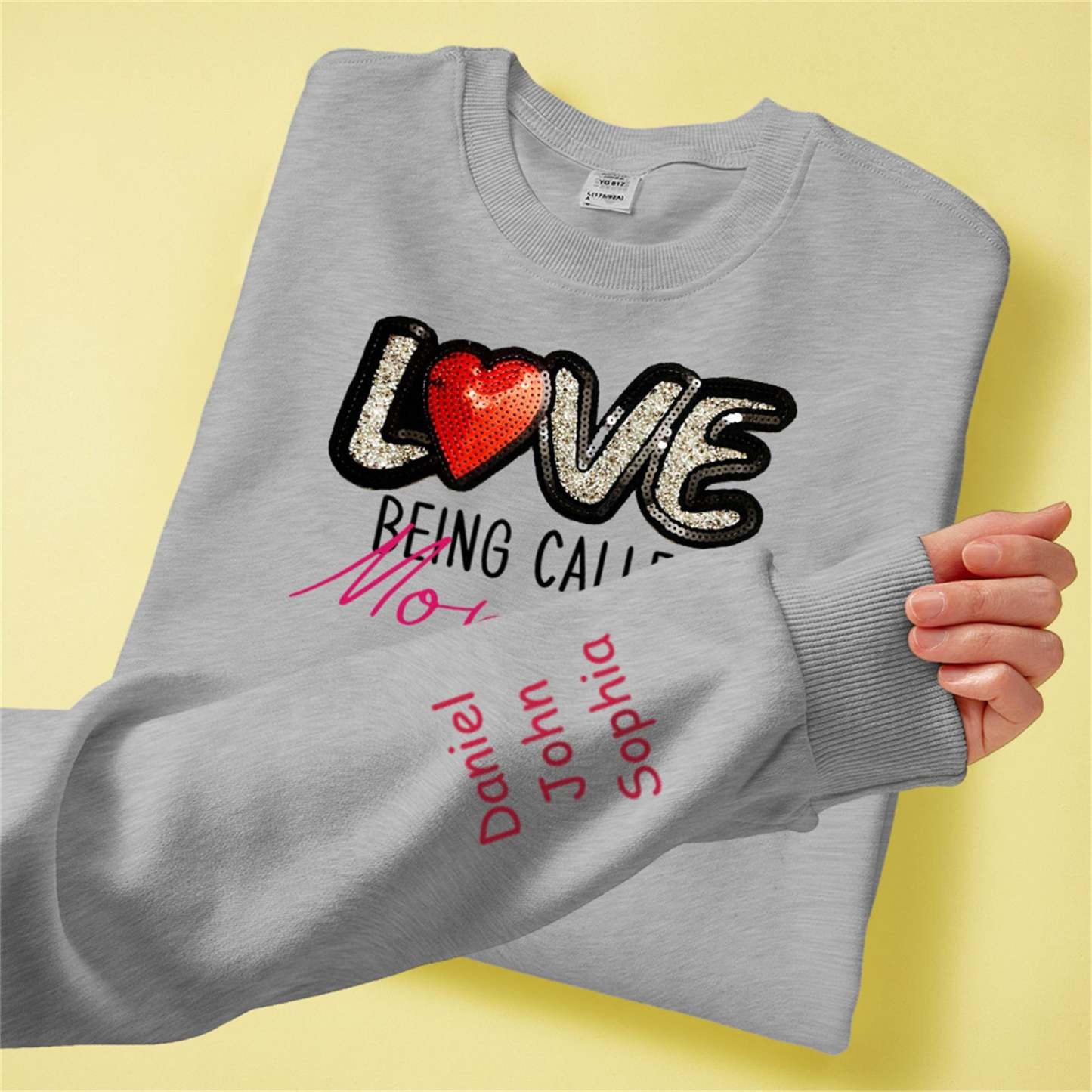 Personalized Names Sweatshirt Custom Sweatshirt with LOVE Sequins Mother's Day Gift - MyPhotoBoxer