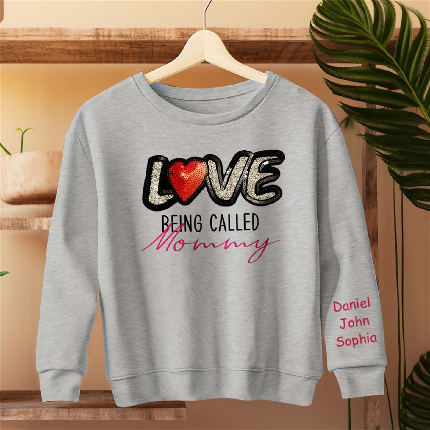 Personalized Names Sweatshirt Custom Sweatshirt with LOVE Sequins Mother's Day Gift - MyPhotoBoxer