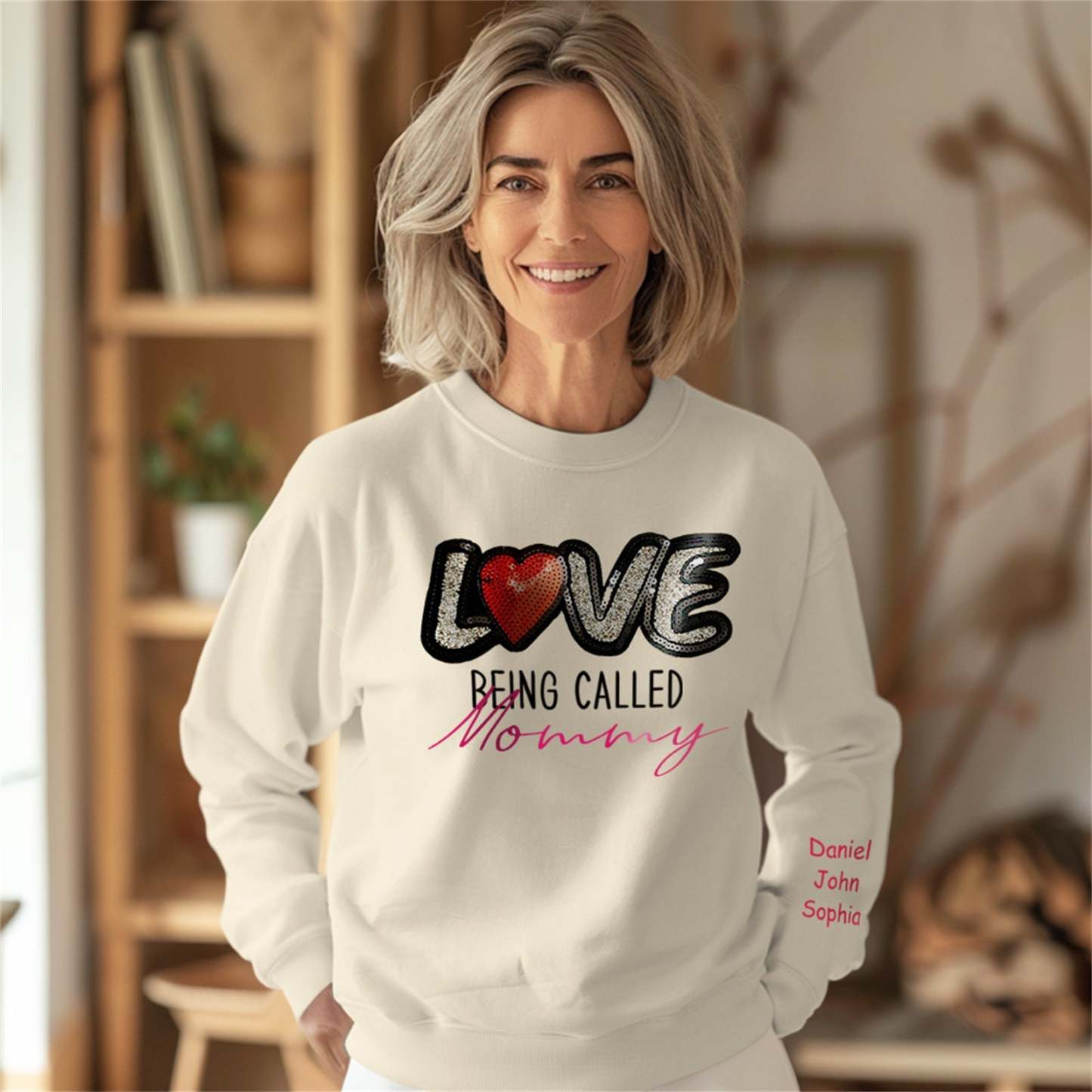 Personalized Names Sweatshirt Custom Sweatshirt with LOVE Sequins Mother's Day Gift - MyPhotoBoxer