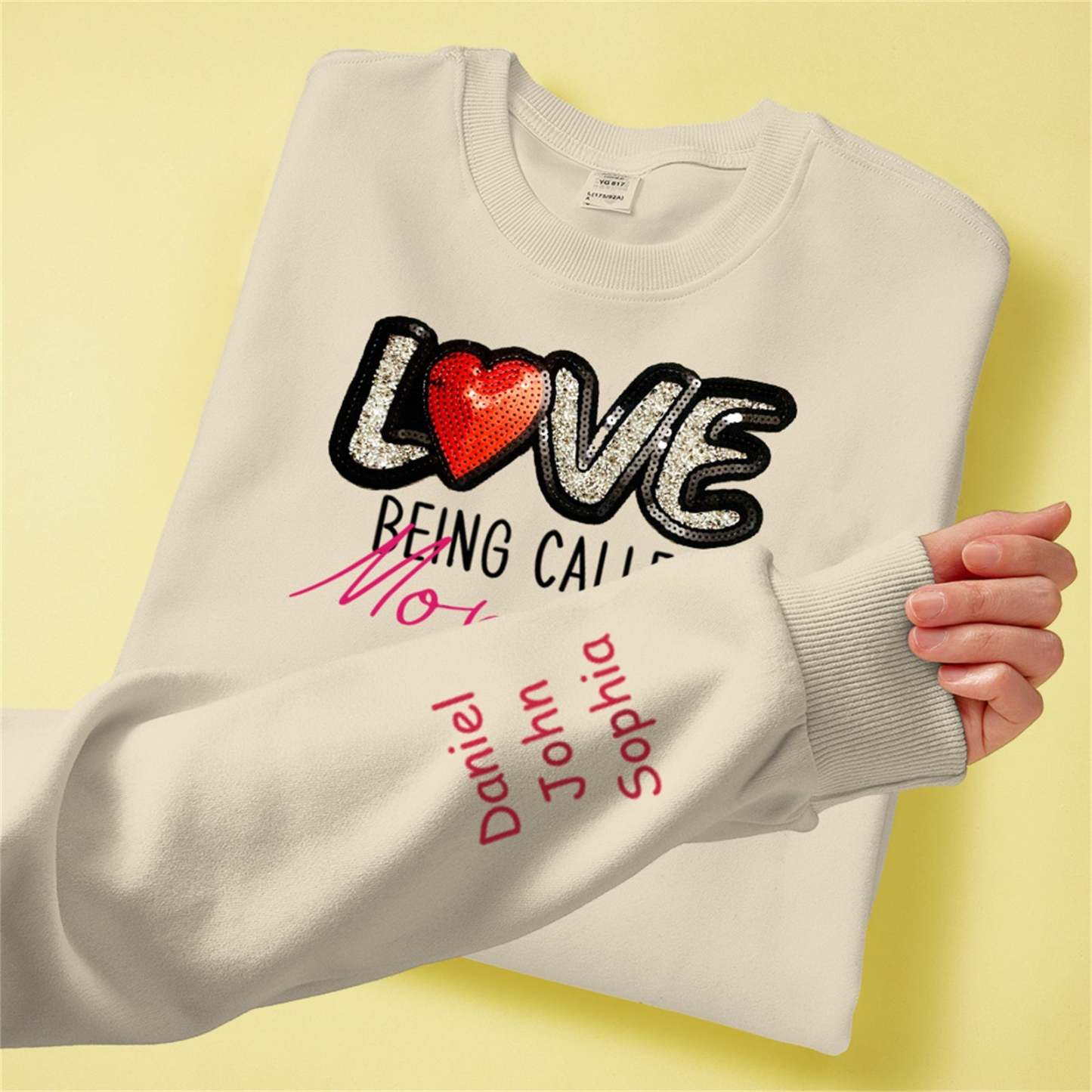 Personalized Names Sweatshirt Custom Sweatshirt with LOVE Sequins Mother's Day Gift - MyPhotoBoxer