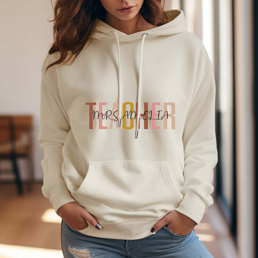 Personalized Teacher Hooded Sweatshirt Teacher Custom Name Hooded Sweatshirt Back to School Gifts - MyPhotoBoxer