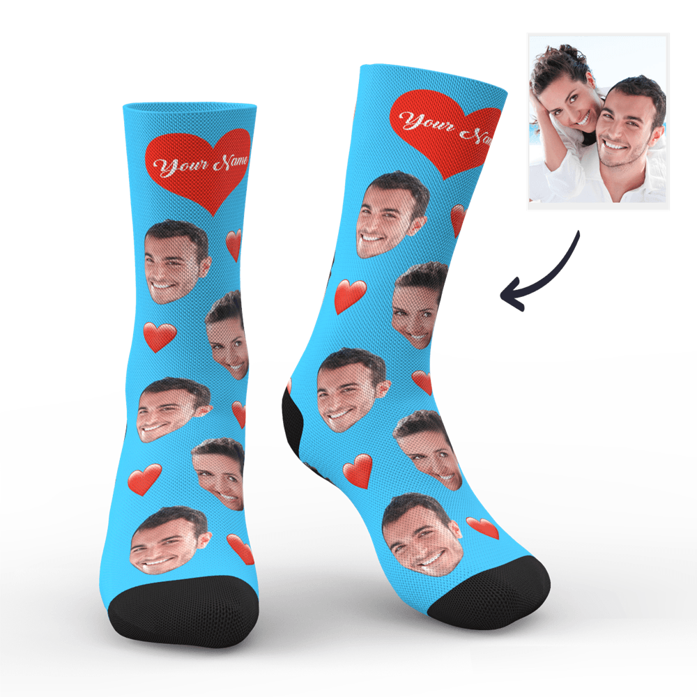 3D Preview Custom Face Heart Socks with Your Text Personalized LGBT Gifts - MyPhotoBoxer