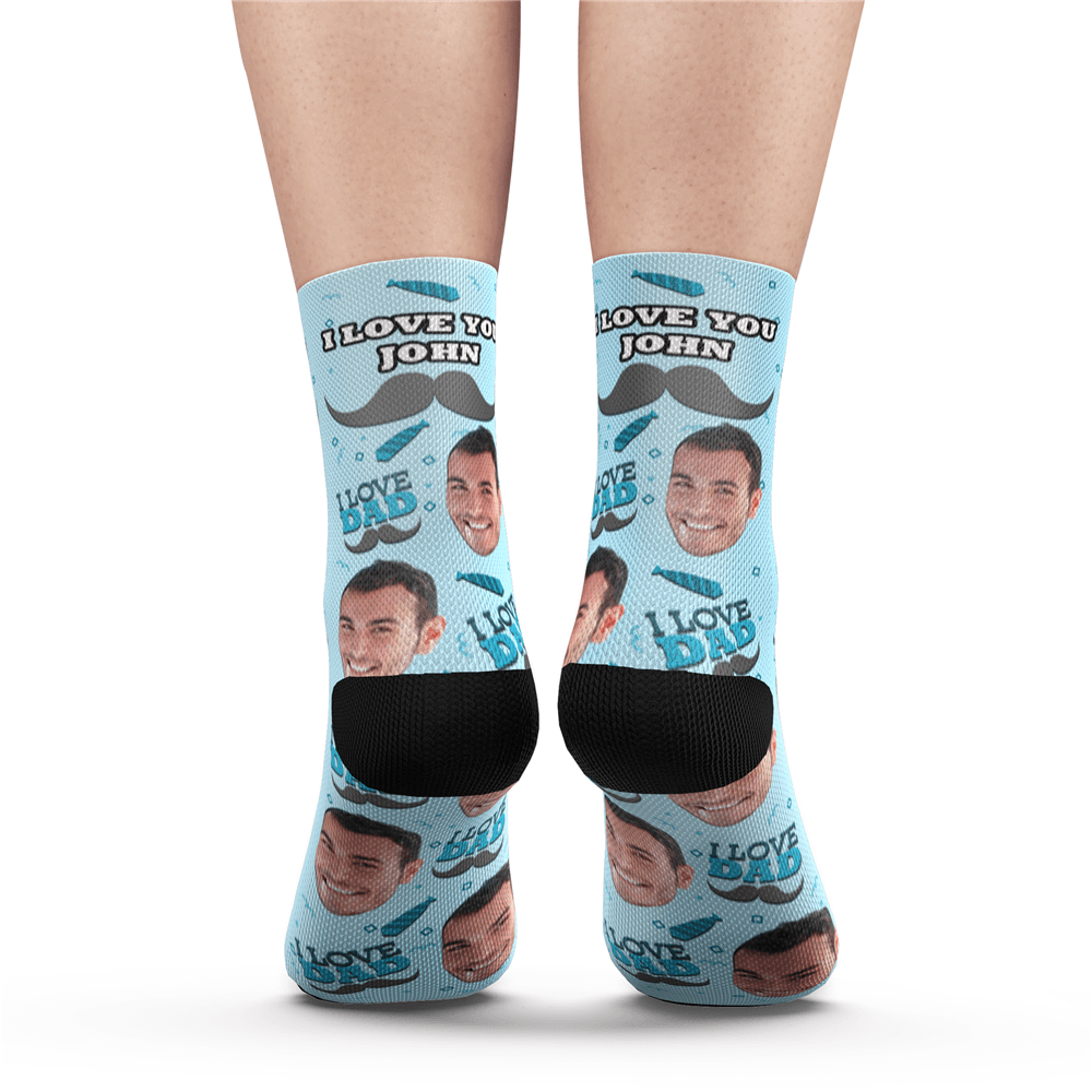 Custom Face Socks Add Pictures and Name I Love Dad Socks - MyPhotoBoxer