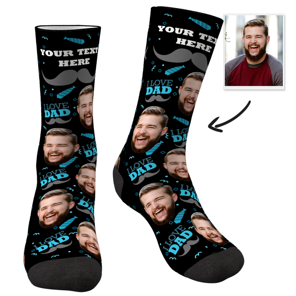 Custom Face Socks Add Pictures and Name I Love Dad Socks - MyPhotoBoxer