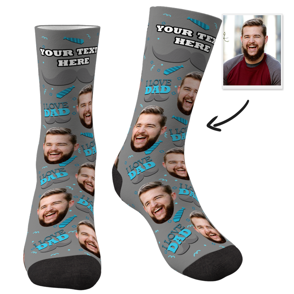 Custom Face Socks Add Pictures and Name I Love Dad Socks - MyPhotoBoxer