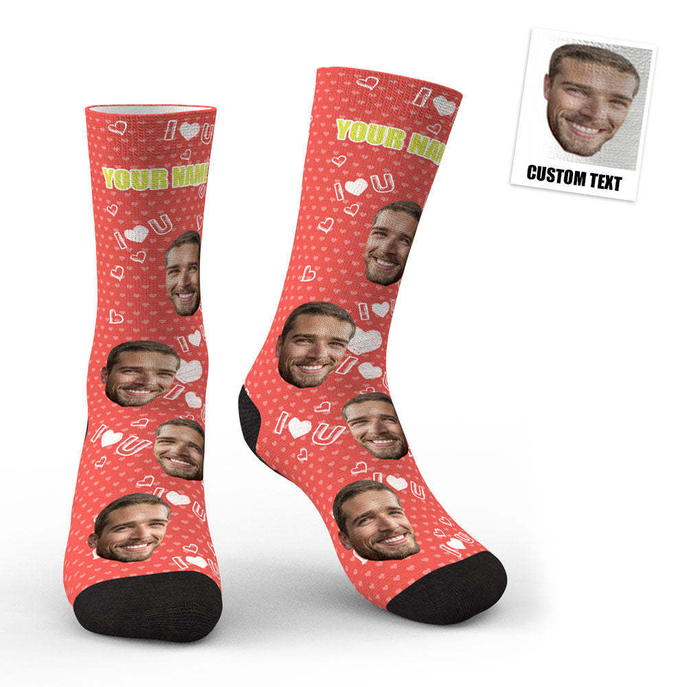 3D Preview Custom Face I Love U Socks - MyPhotoBoxer