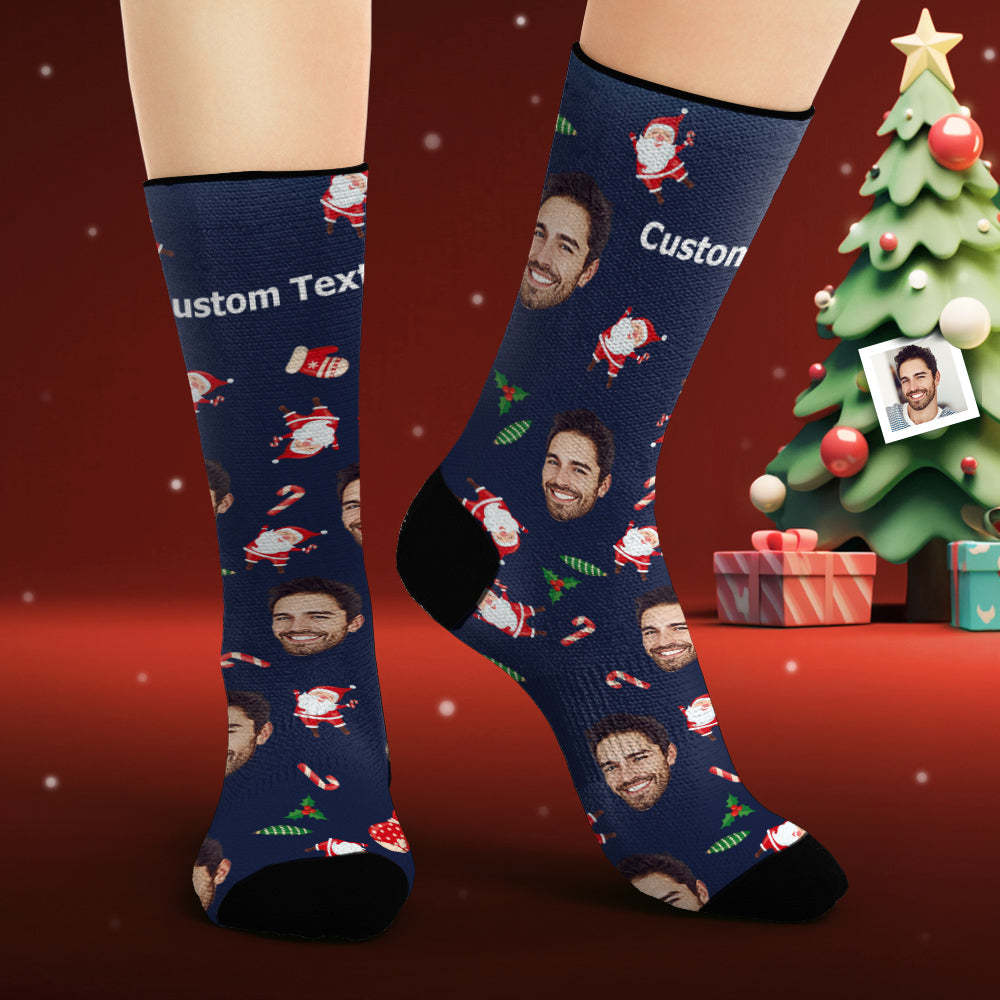Custom Face Socks Personalized Photo Socks Happy Santa Claus Merry Christmas - MyPhotoBoxer