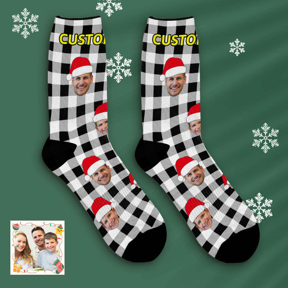 Custom Buffalo Plaid Socks Personalized Face Christmas Gifts - MyPhotoBoxer