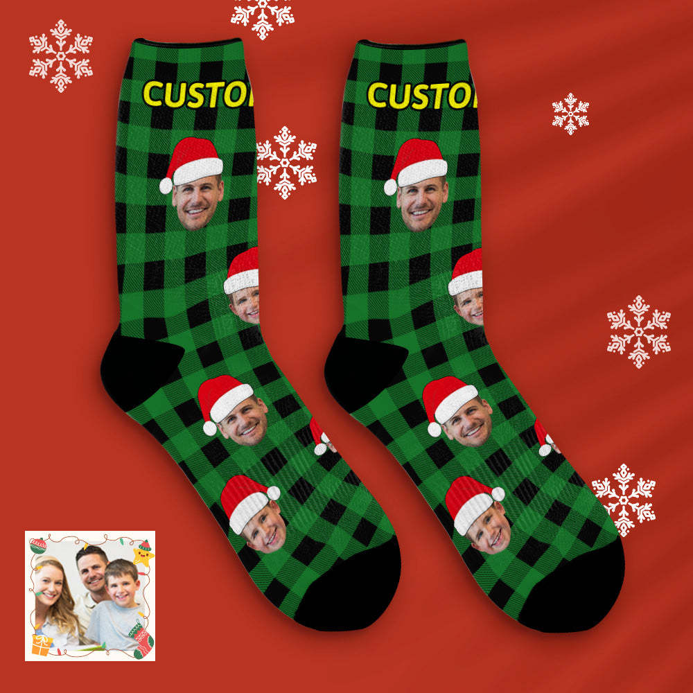 Custom Buffalo Plaid Socks Personalized Face Christmas Gifts - MyPhotoBoxer