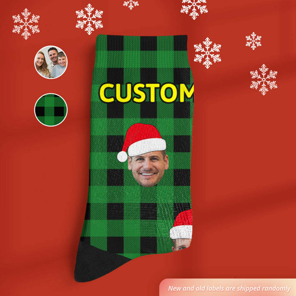 Custom Buffalo Plaid Socks Personalized Face Christmas Gifts - MyPhotoBoxer