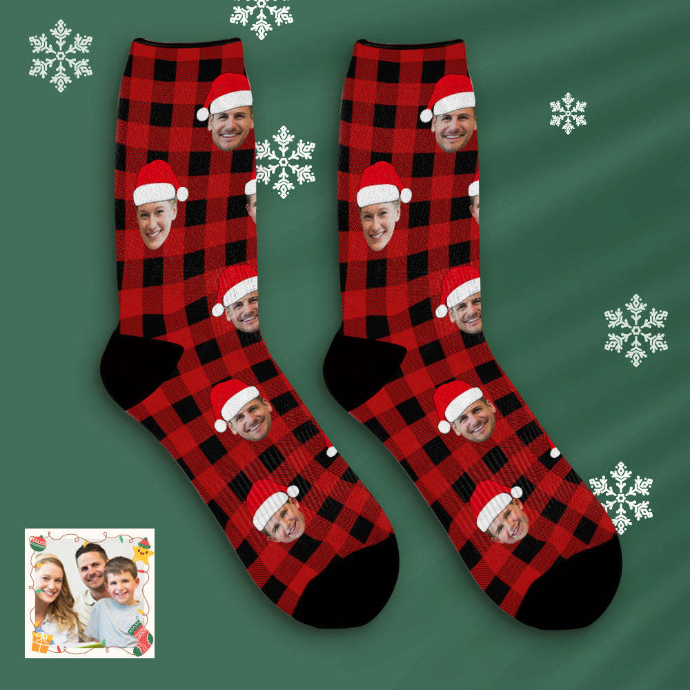 Custom Buffalo Plaid Socks Personalized Face Christmas Gifts - MyPhotoBoxer