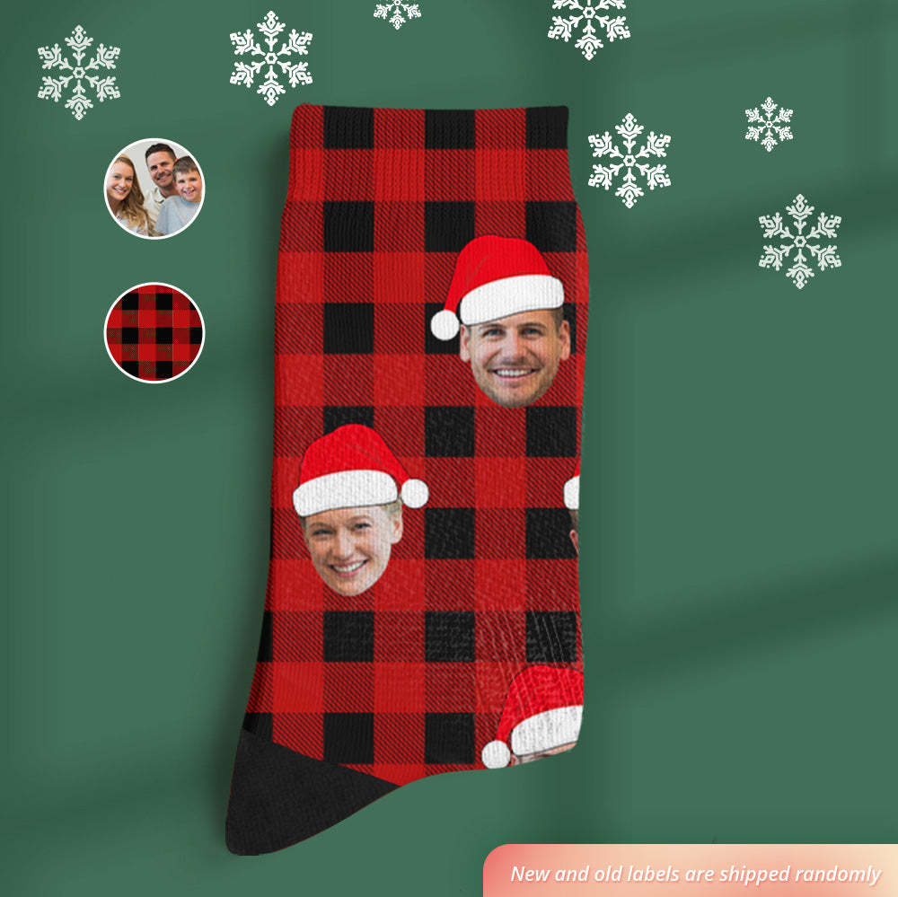 Custom Buffalo Plaid Socks Personalized Face Christmas Gifts - MyPhotoBoxer