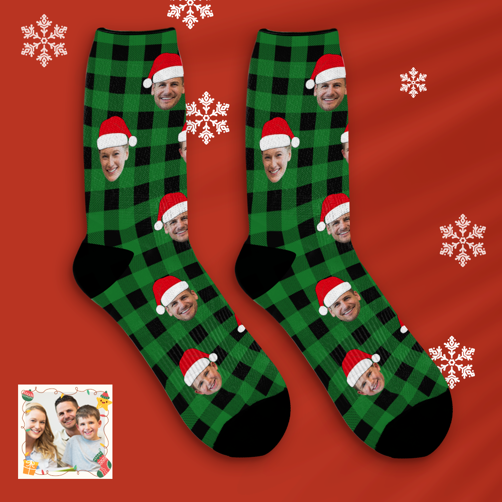 Custom Buffalo Plaid Socks Personalized Face Christmas Gifts - MyPhotoBoxer