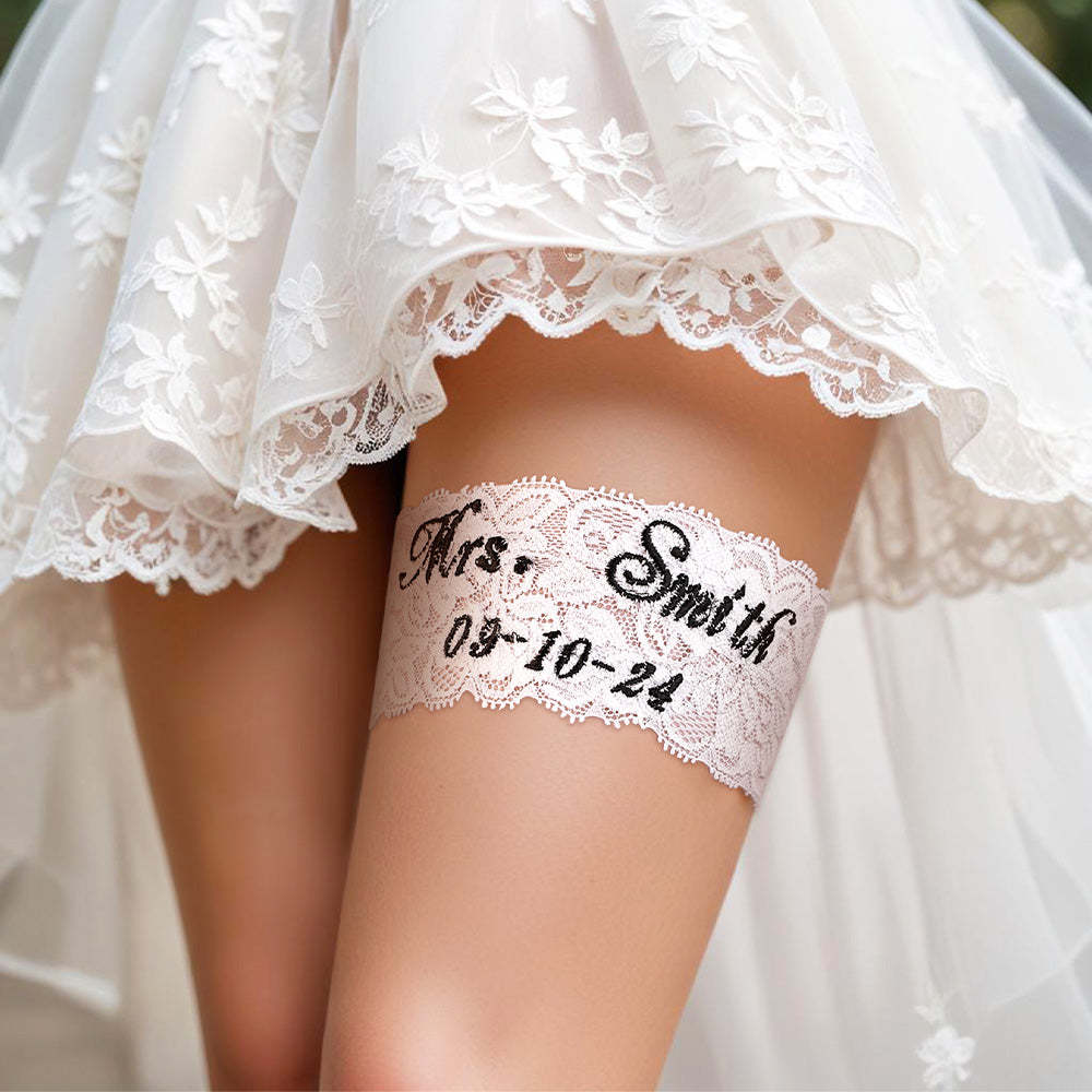 Personalized Wedding Garters Embroidered Bride Keepsake Gift for Bride - MyPhotoBoxer