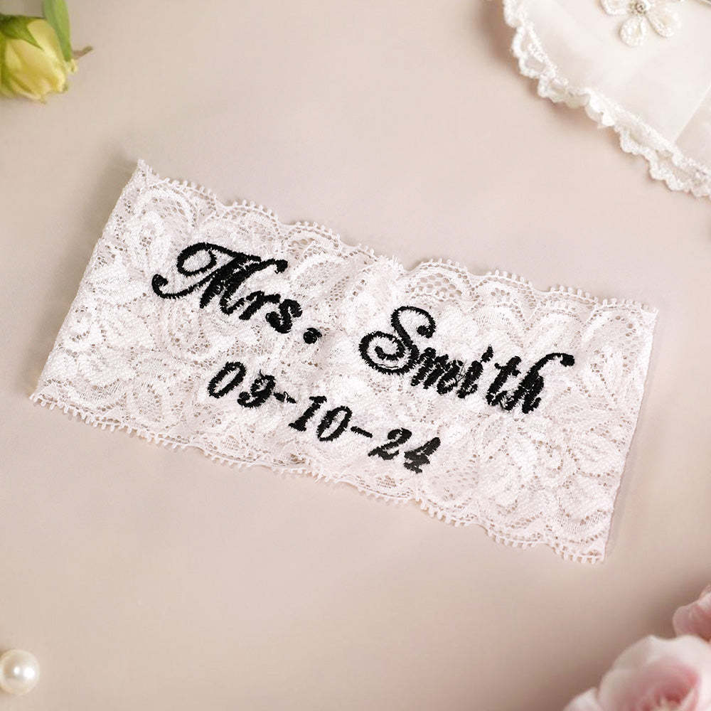 Personalized Wedding Garters Embroidered Bride Keepsake Gift for Bride - MyPhotoBoxer