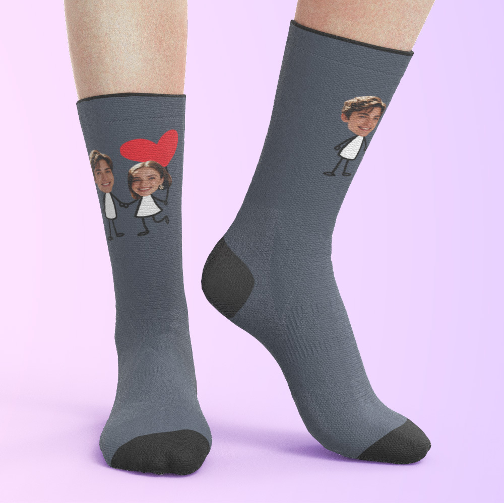 Custom Couple Photo Sock, Personalized Face Sock, Gift For Boyfriend, Best Valentine's Day Gift - MyPhotoBoxer