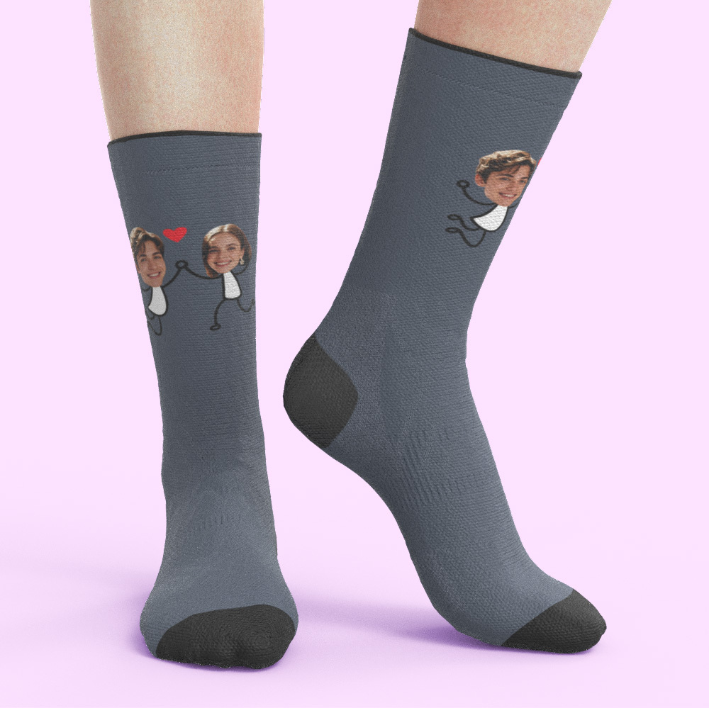 Custom Couple Photo Sock, Personalized Face Sock, Gift For Boyfriend, Best Valentine's Day Gift - MyPhotoBoxer
