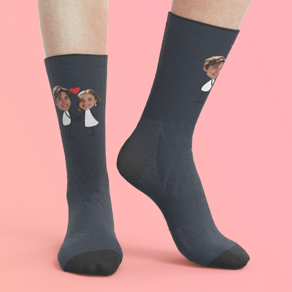 Custom Couple Photo Sock, Personalized Face Sock, Gift For Boyfriend, Best Valentine's Day Gift - MyPhotoBoxer