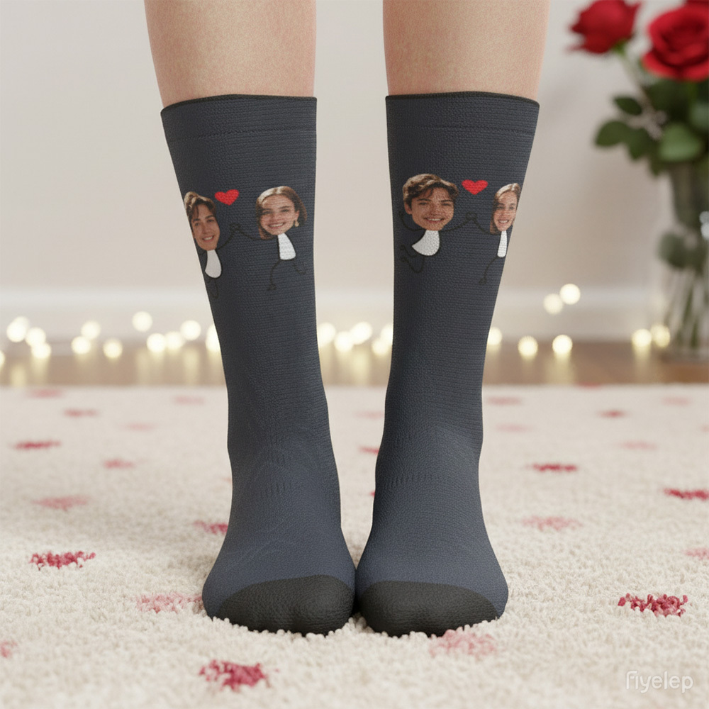 Custom Couple Photo Sock, Personalized Face Sock, Gift For Boyfriend, Best Valentine's Day Gift - MyPhotoBoxer