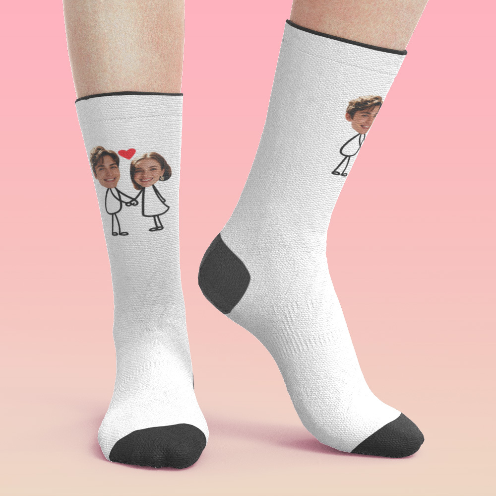 Custom Couple Photo Sock, Personalized Face Sock, Gift For Boyfriend, Best Valentine's Day Gift - MyPhotoBoxer