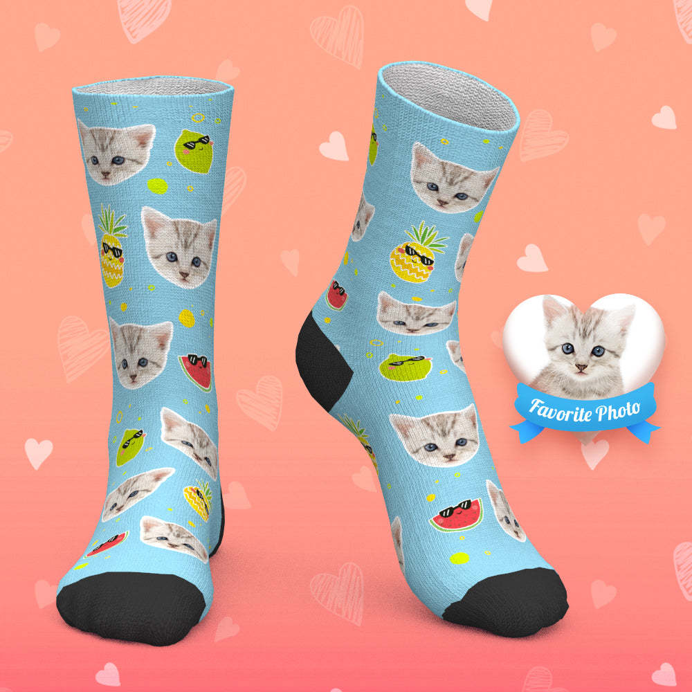 Custom Socks Personalized Photo Socks Cat Face Socks - MyPhotoBoxer