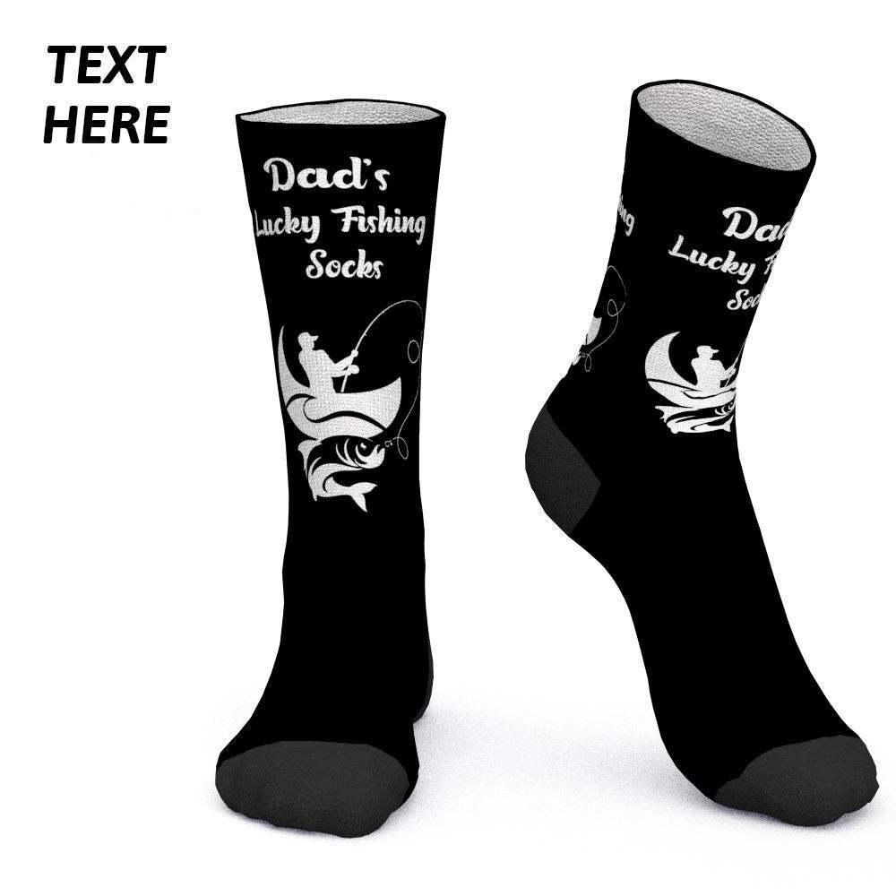 Father's Day Gift Custom Socks with Text Lucky Fishing Socks - MyPhotoBoxer