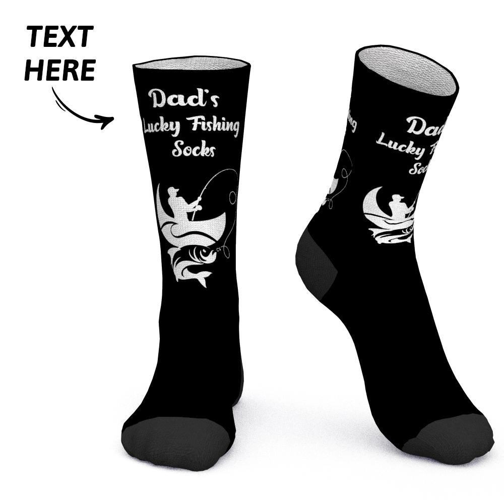 Father's Day Gift Custom Socks with Text Lucky Fishing Socks - MyPhotoBoxer