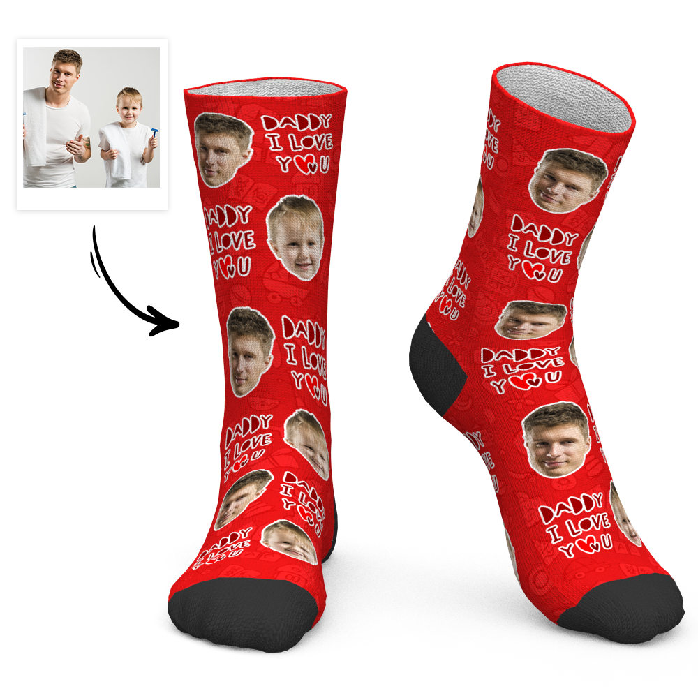 Father's Day Gift - Custom Face Socks Daddy I Love You - MyPhotoBoxer