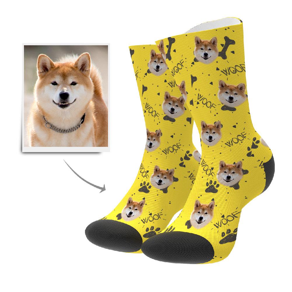 Custom Socks Personalized Face Crew Socks Woof Dog - MyPhotoBoxer