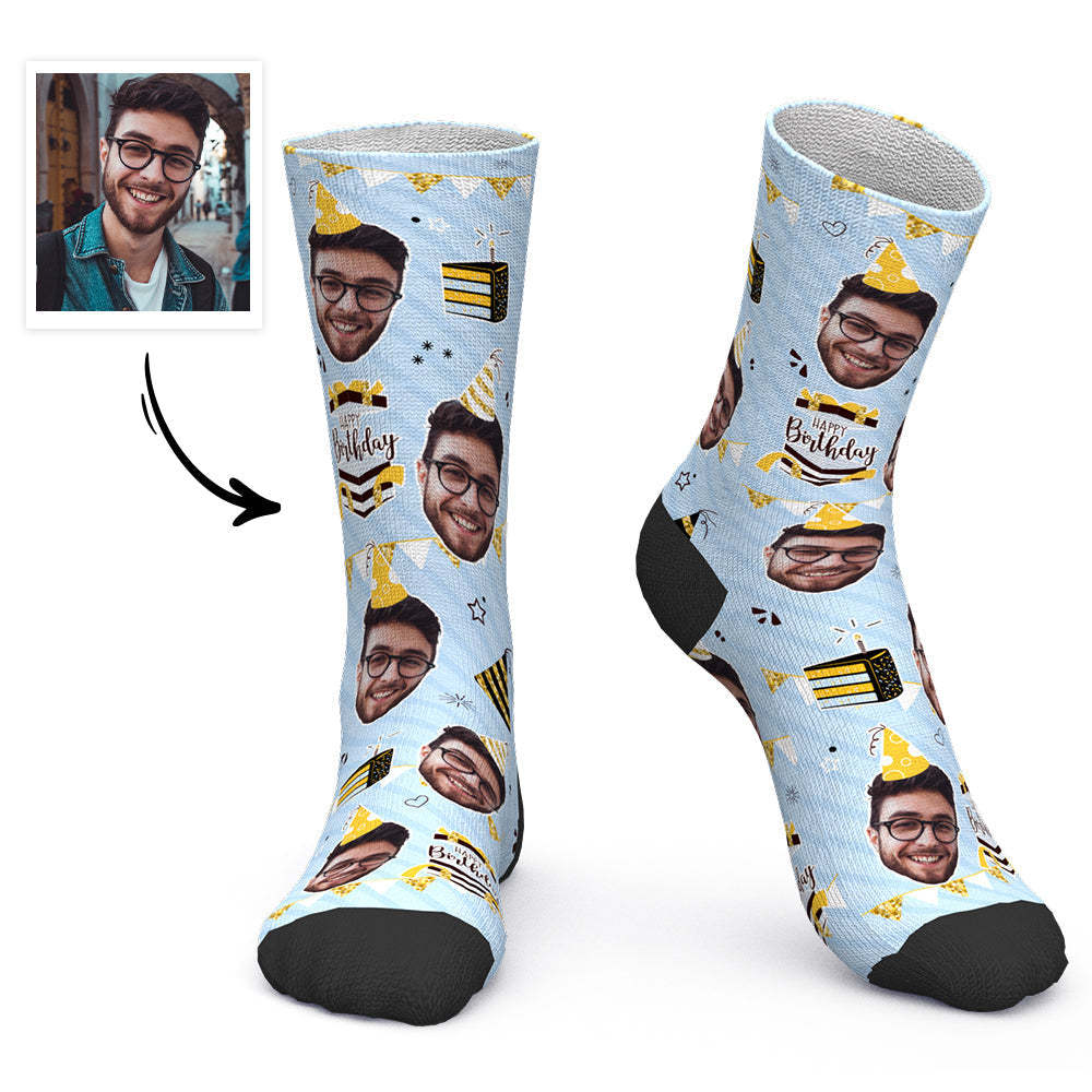 Custom Face Socks Personalized Photo Socks Happy Birthday to You - MyPhotoBoxer