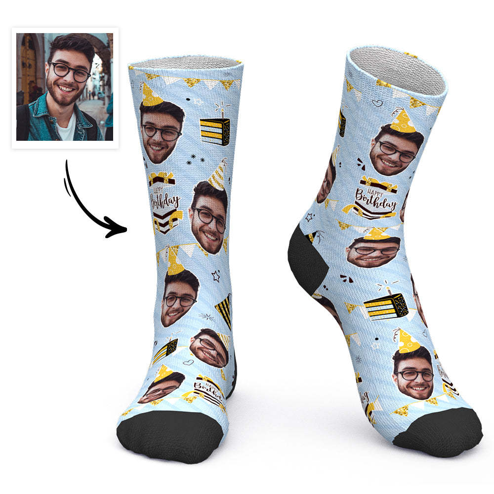 Custom Face Socks Personalized Photo Socks Happy Birthday to You - MyPhotoBoxer