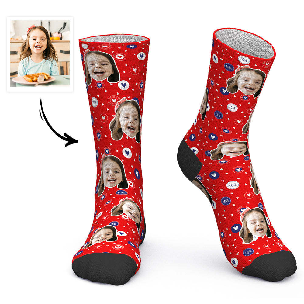 Custom Face Socks Personalized Photo Socks Red Socks Love Heart - MyPhotoBoxer
