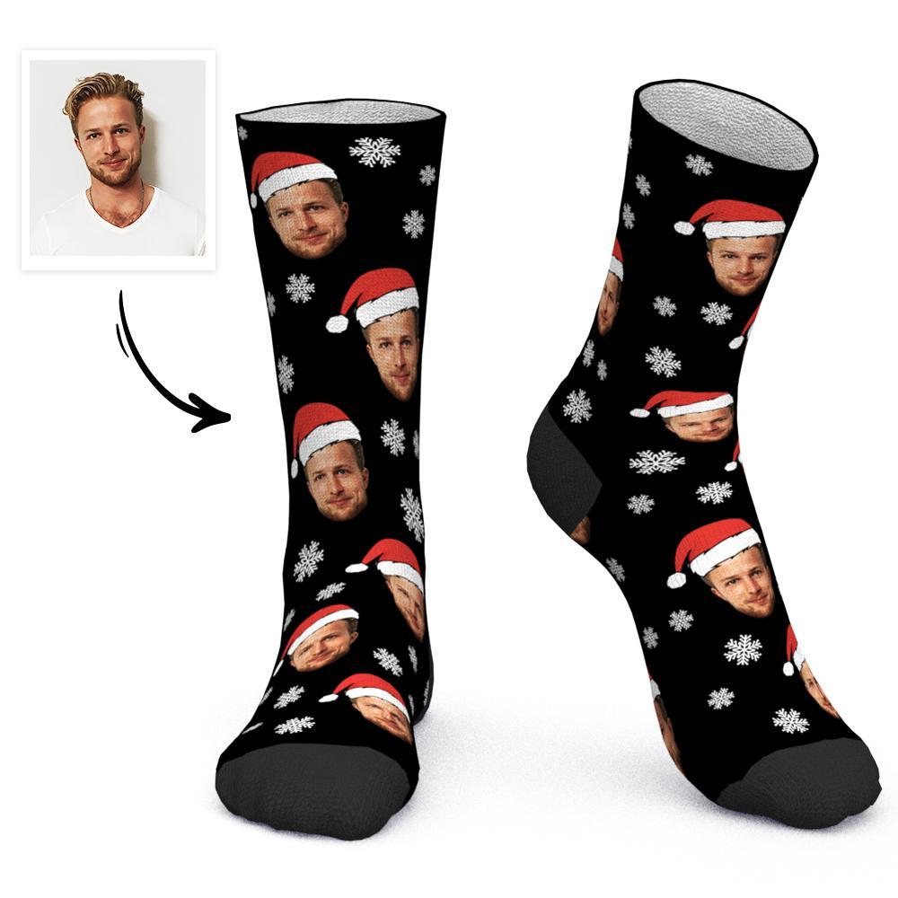 Custom Face Socks Personalized Photo Socks Christmas Gift Santa Socks - Santa Hat - MyPhotoBoxer