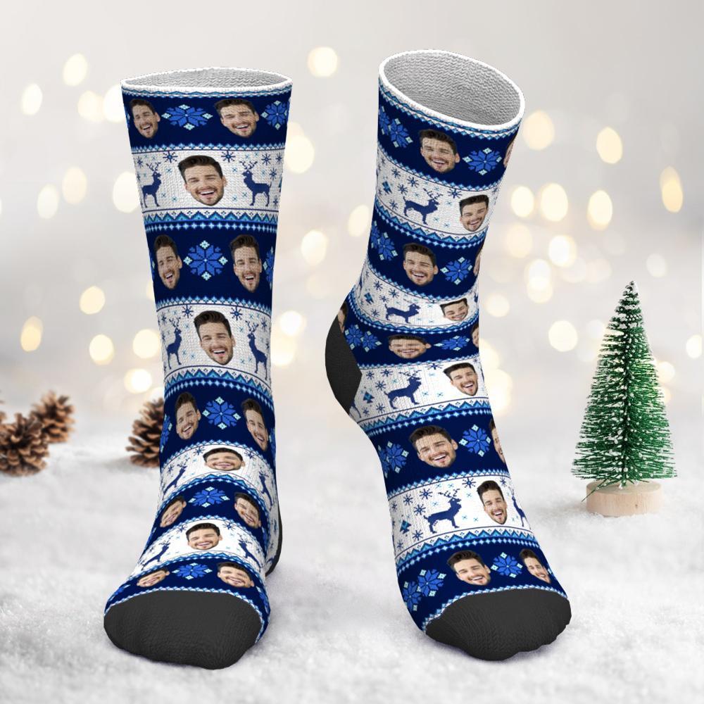 Custom Photo Socks Christmas Socks Christmas Face socks over Nordic Pa