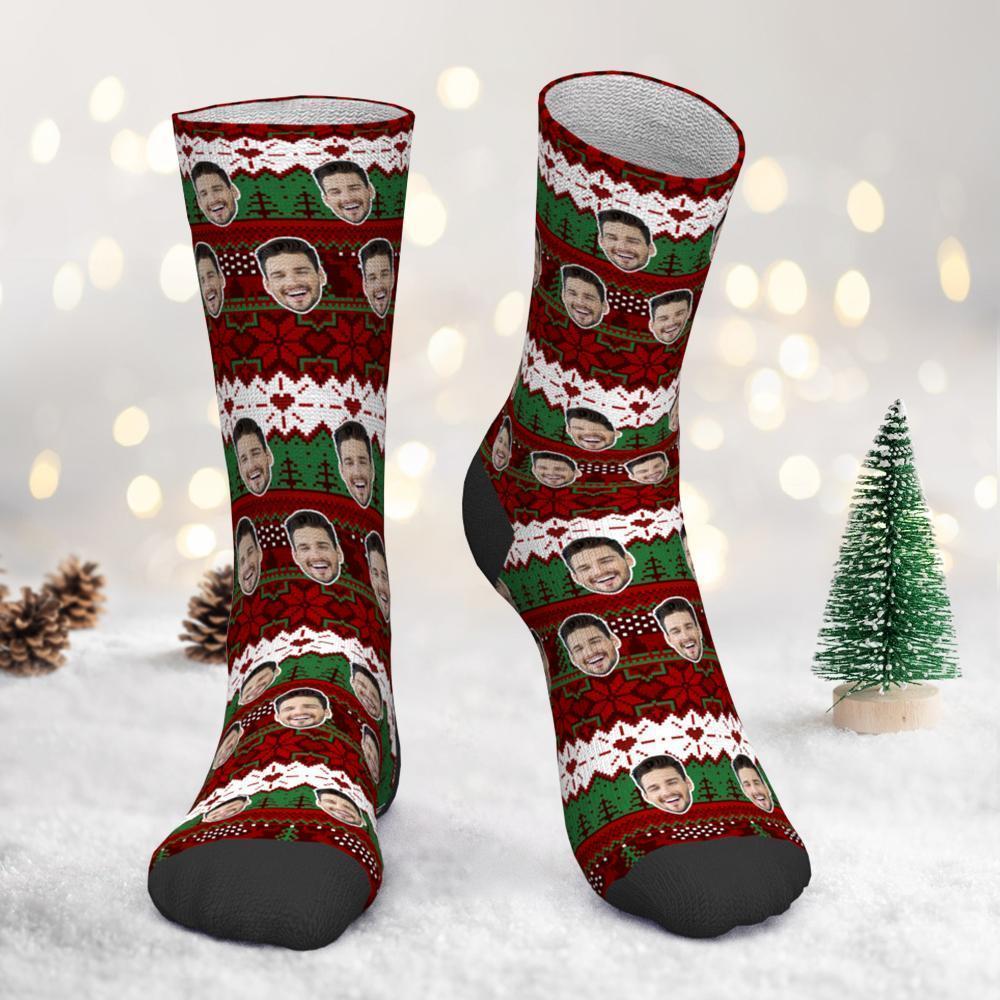 Custom Photo Socks Christmas Vintage Pattern Socks - MyPhotoBoxer