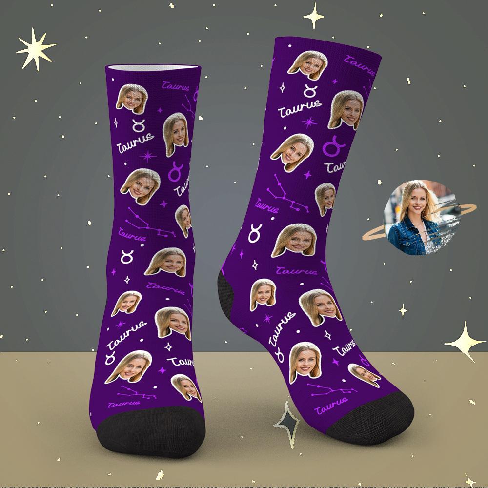 Custom Taurus Lucky Socks Personalized Face Exclusive Constellation Lucky Socks - MyPhotoBoxer