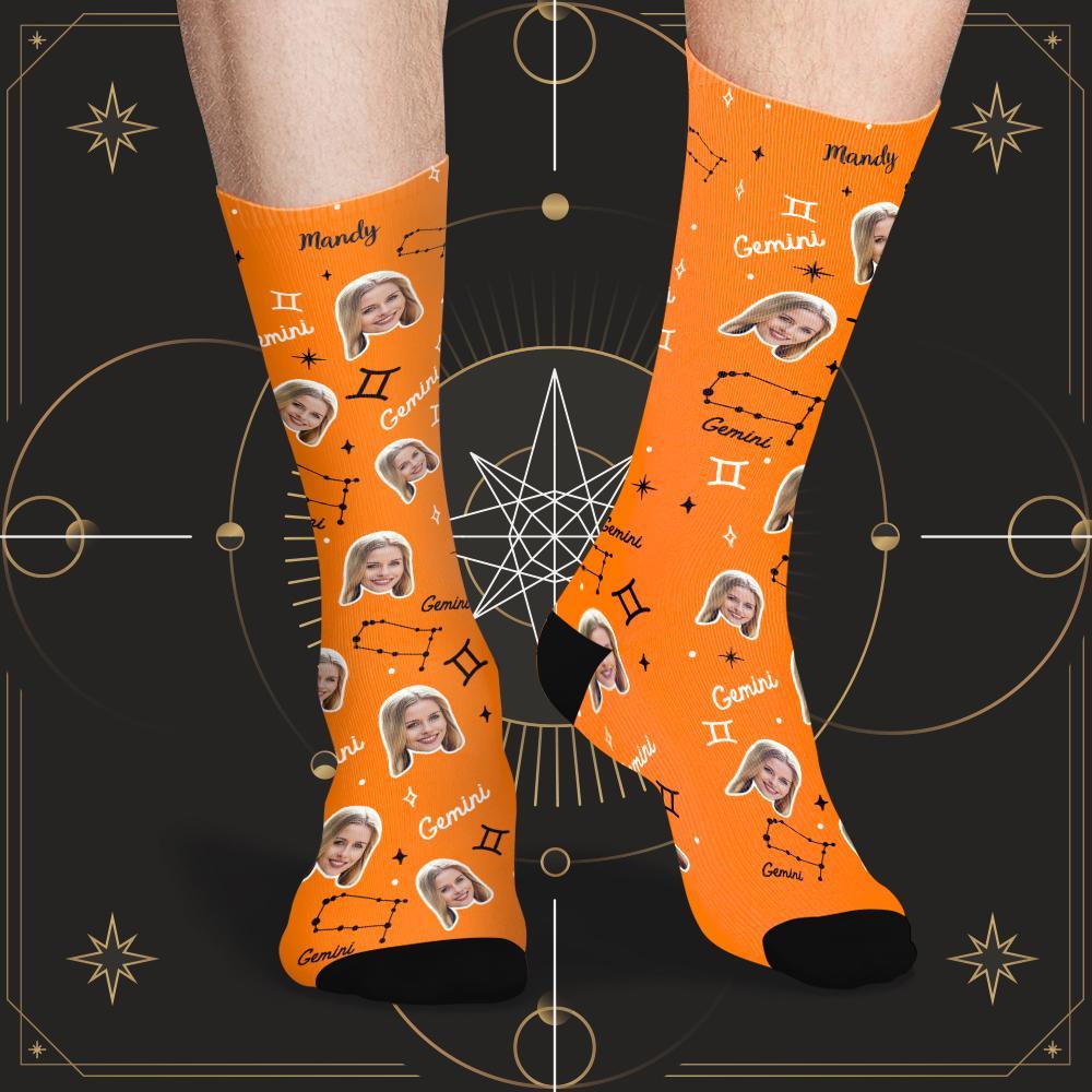 Custom Gemini Lucky Socks Personalized Face Exclusive Constellation Lucky Socks