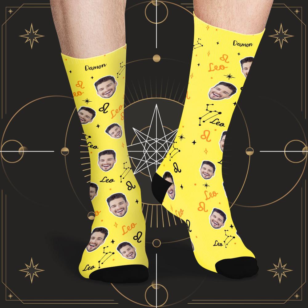 Custom Leo Lucky Socks Personalized Face Exclusive Constellation Lucky Socks - MyPhotoBoxer
