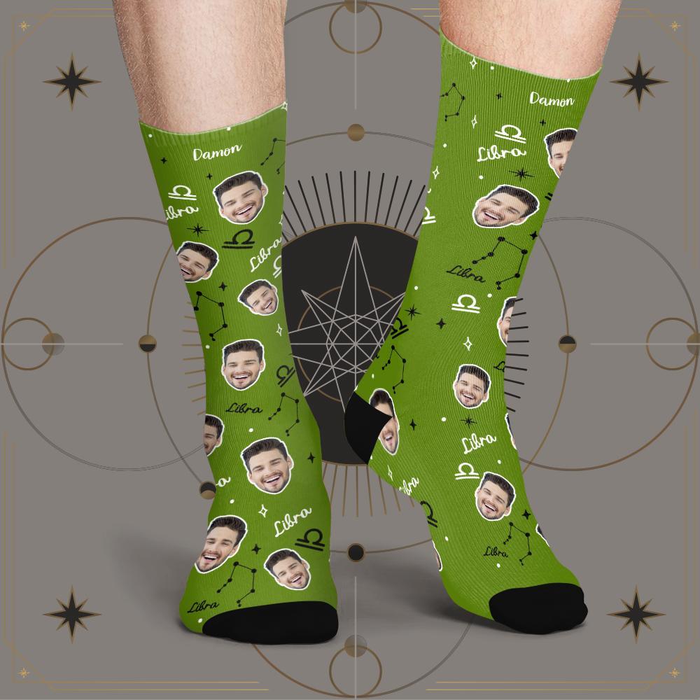 Custom Libra Lucky Socks Personalized Face Exclusive Constellation Lucky Socks - MyPhotoBoxer