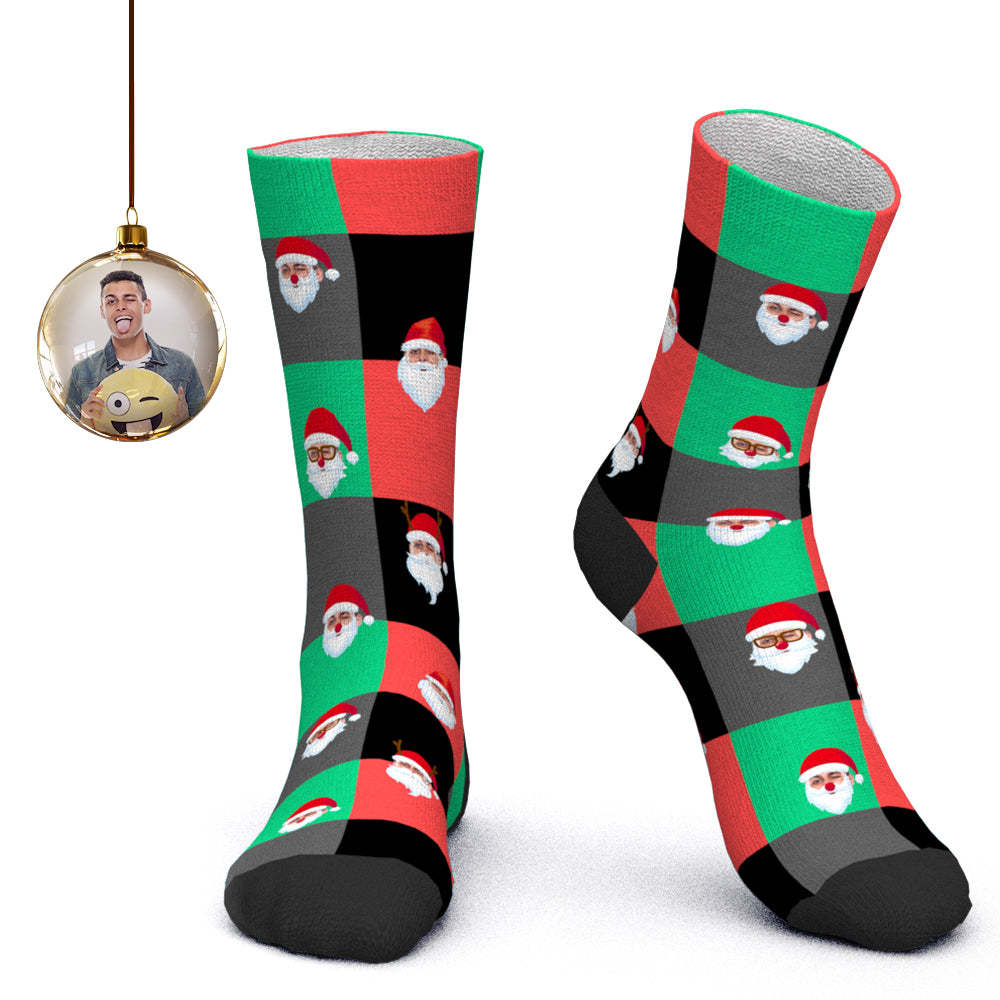Custom Face Socks Personalized Photo Socks Color Grid Santa Socks Christmas Gift - MyPhotoBoxer