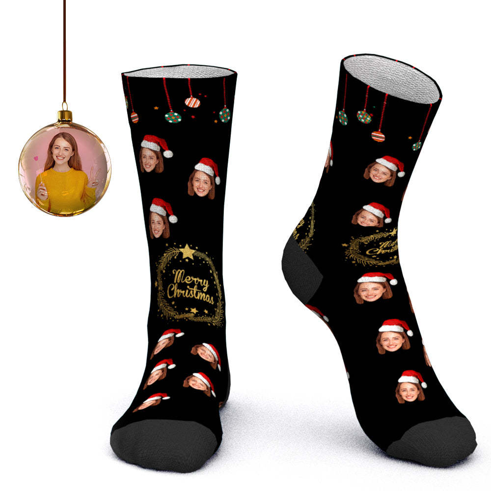 Custom Face Socks Personalized Photo Socks Santa Socks Christmas Gift for Lover - Merry Christmas - MyPhotoBoxer