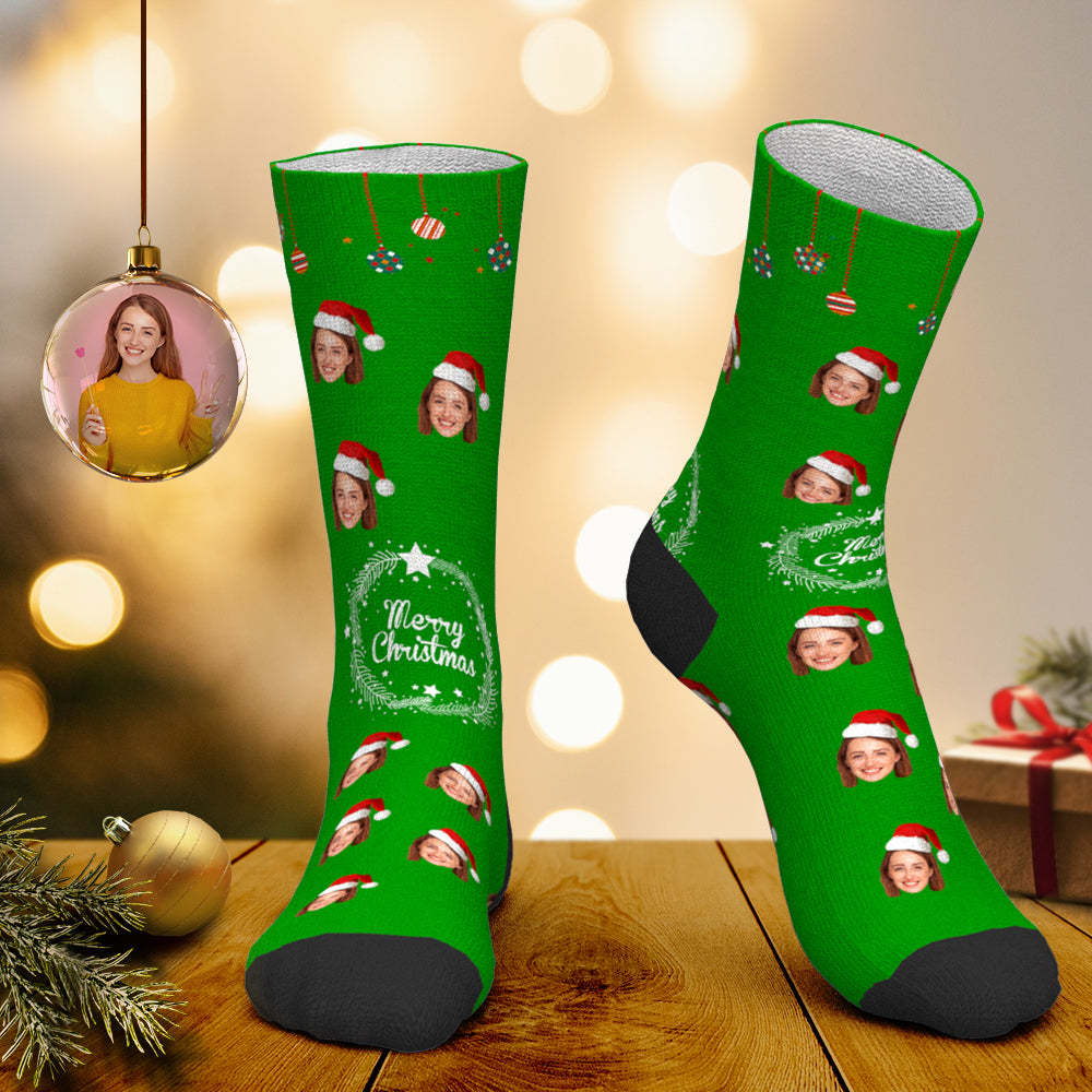 Custom Face Socks Personalized Photo Socks Santa Socks Christmas Gift for Lover - Merry Christmas - MyPhotoBoxer