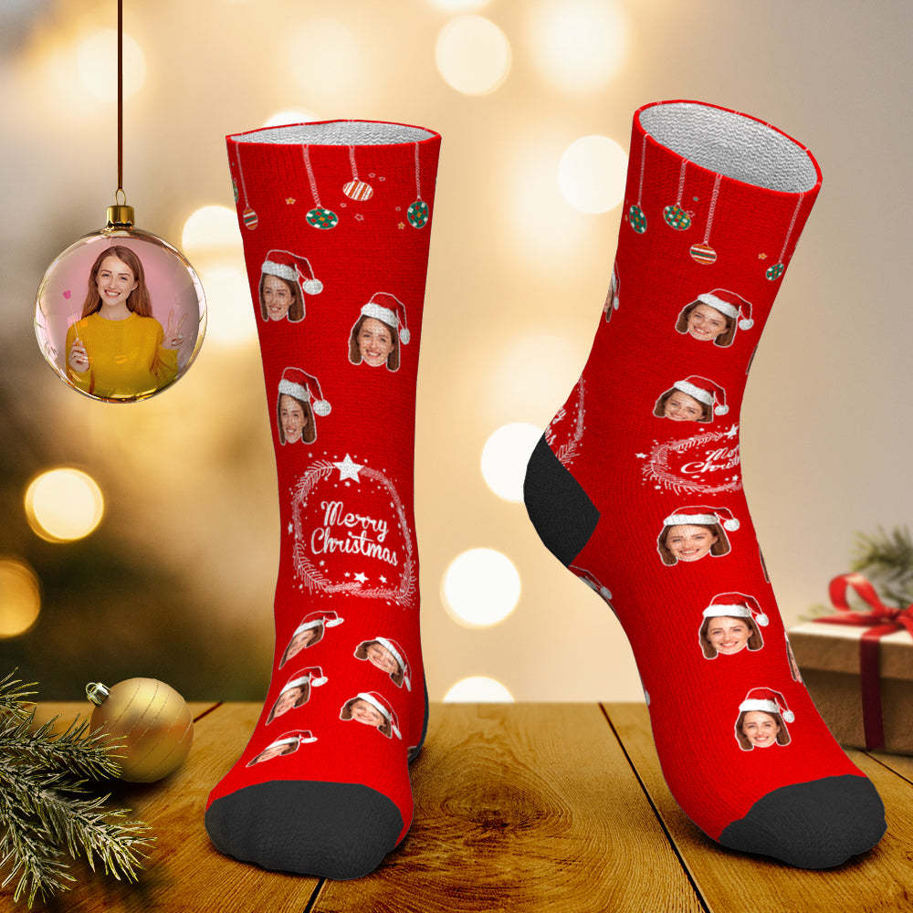 Custom Face Socks Personalized Photo Socks Santa Socks Christmas Gift for Lover - Merry Christmas - MyPhotoBoxer